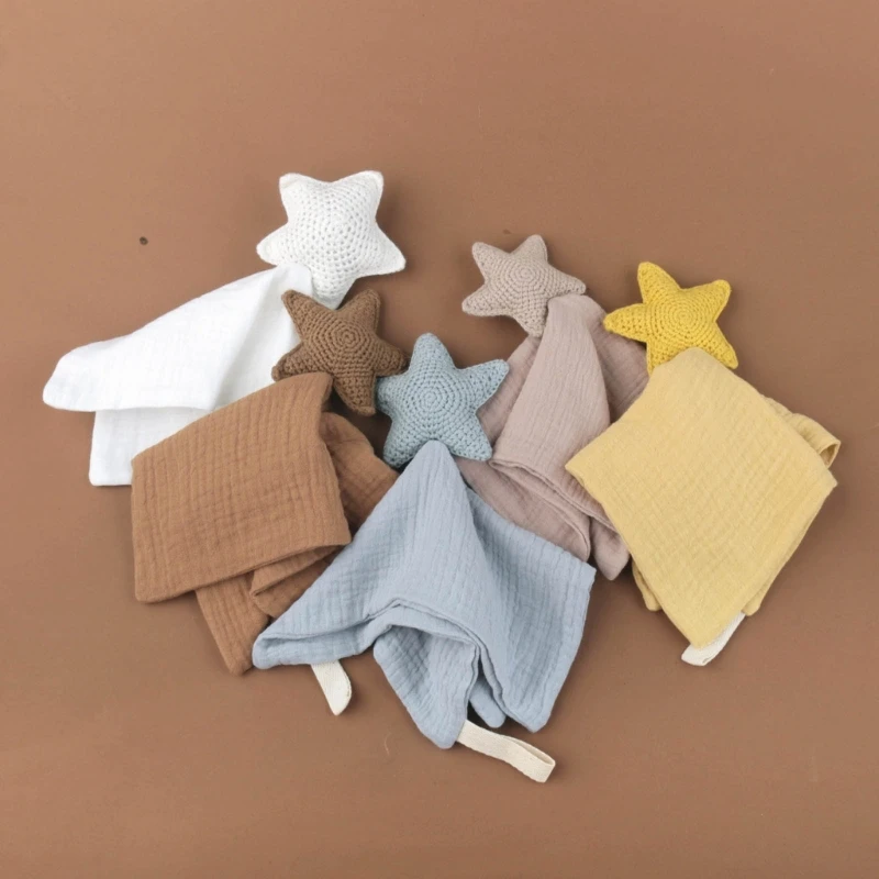 Lovely Knitted Star Decor Appease for Newbrons Cotton Soft Comforting Towel