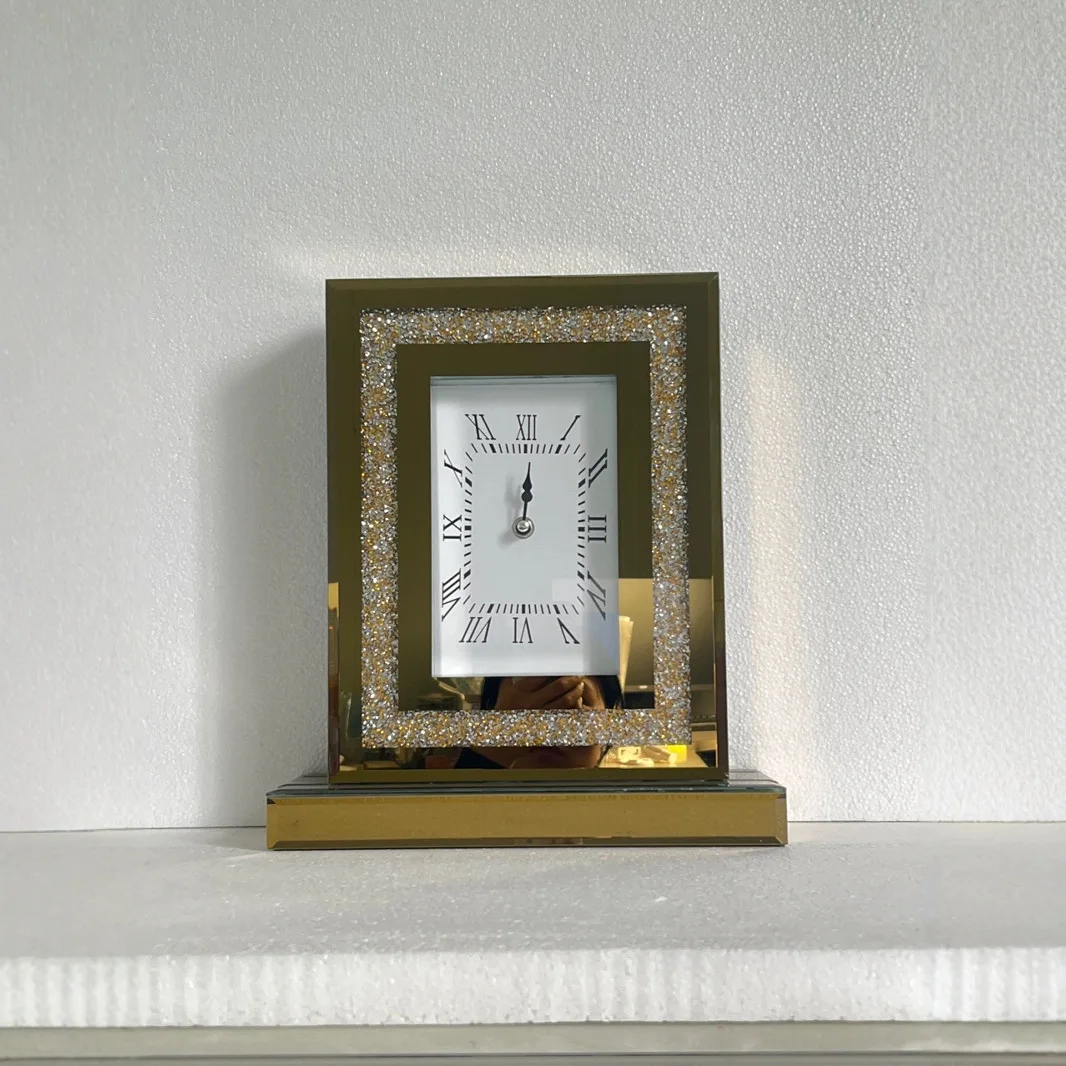 

Clock Small Desk Light Luxury Mirror Glass Broken Diamond Furniture Modern Simple Multifunctional