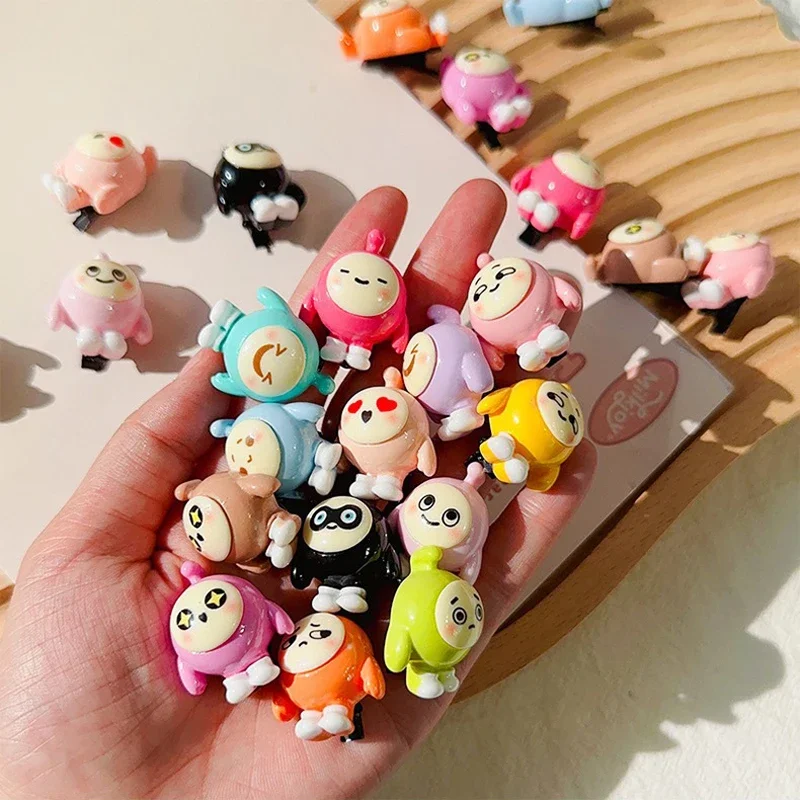 10Pcs Kawaii Cute Mini Rainbow Color Face Egg Party Figure Figurine Hairpin DIY Accessory Decor Model Toy Gift for Young Lady