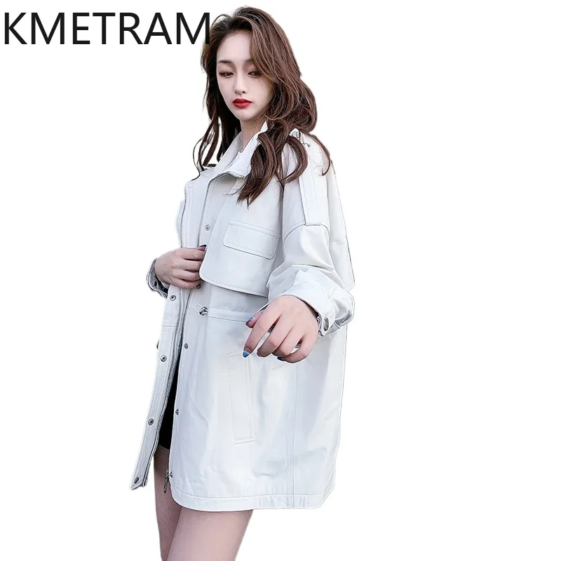 100% Top Layer of Sheepskin Jacket Woman Mid Length Genuine Leather Jackets Women Loose Outerwears Fall Clothes 2025 дубленка
