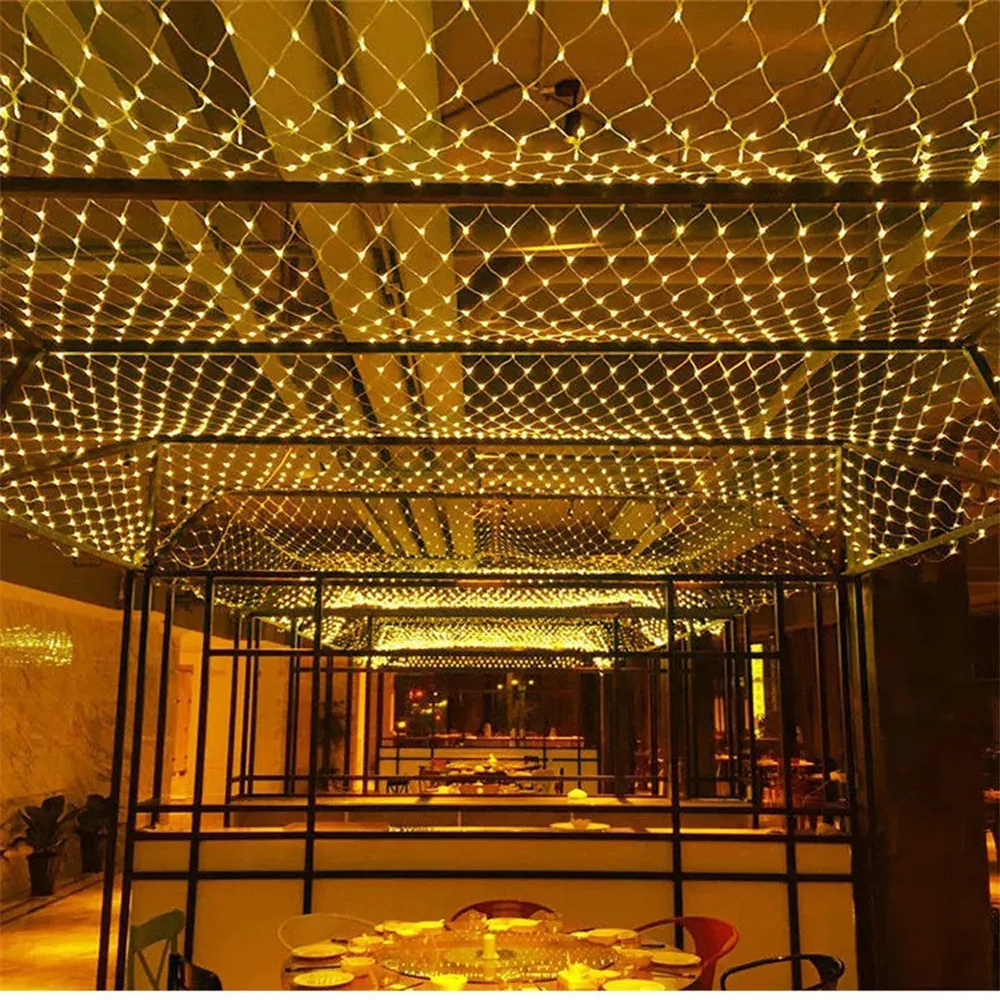 1.5X1.5M 3X2M 220V 110V Led Net Mesh Fairy String Light Garland Venster gordijn Kerst Fairy Light Wedding Party Holiday Licht