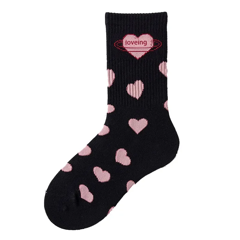 1 Pairs Pink Love Mid-tube Sock Cute Students Girls JK Lolita Socks Simple Fashionable Socks Women Kawaii