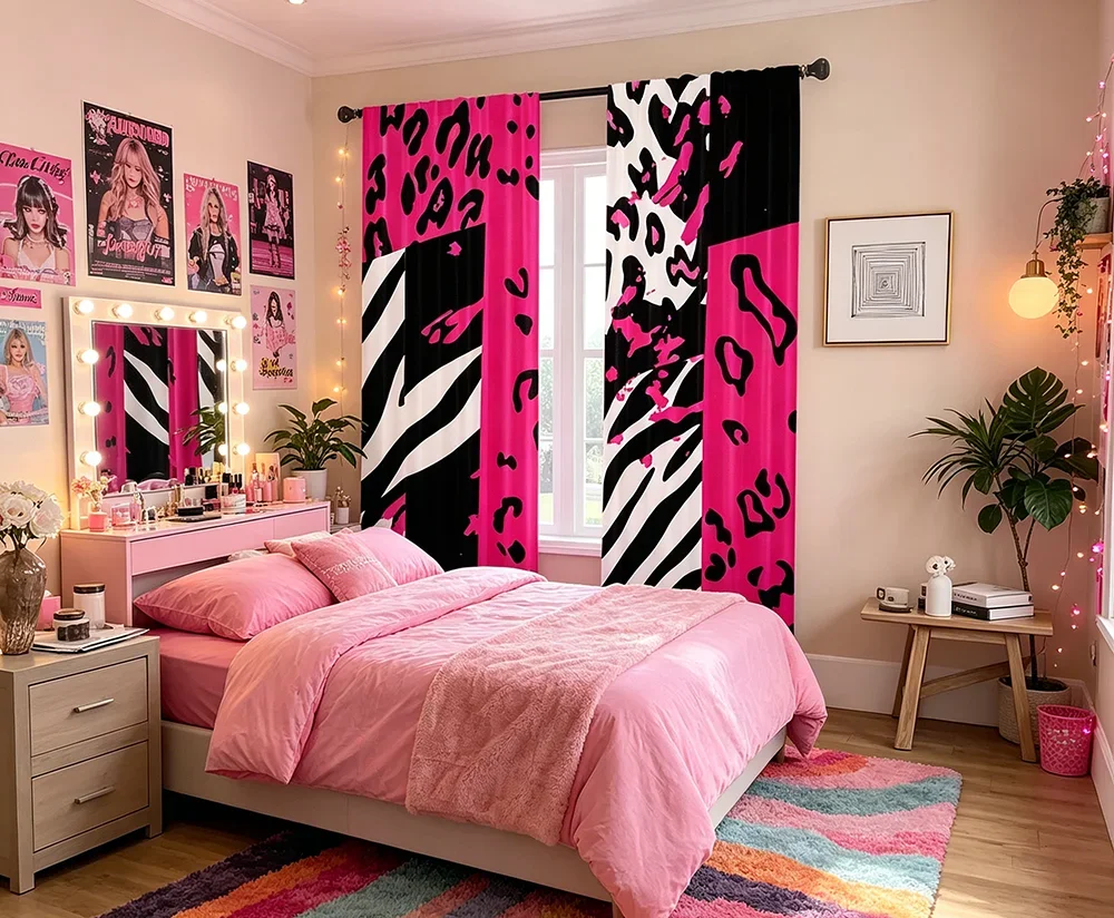 2PCS Digital Printed Curtains, Zebra Leopard Animal Print Pattern, Wild Safari Exotic Style for Living Room Bedroom Home Decor