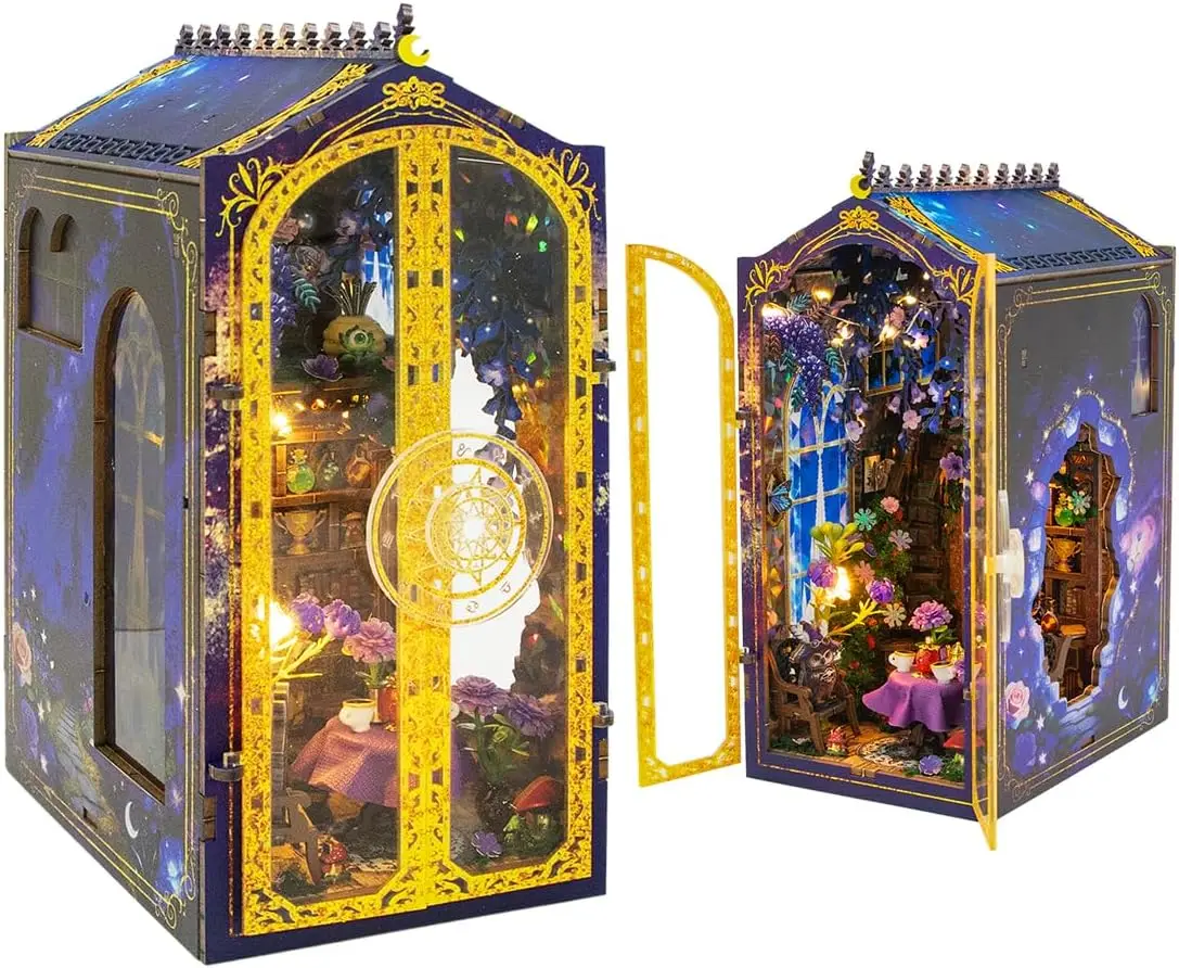 DIY Mini Book Nook Kit magic Garden Workshop Fantasy Miniature Dollhouse Bookshelf Insert Puzzle Model Booknook