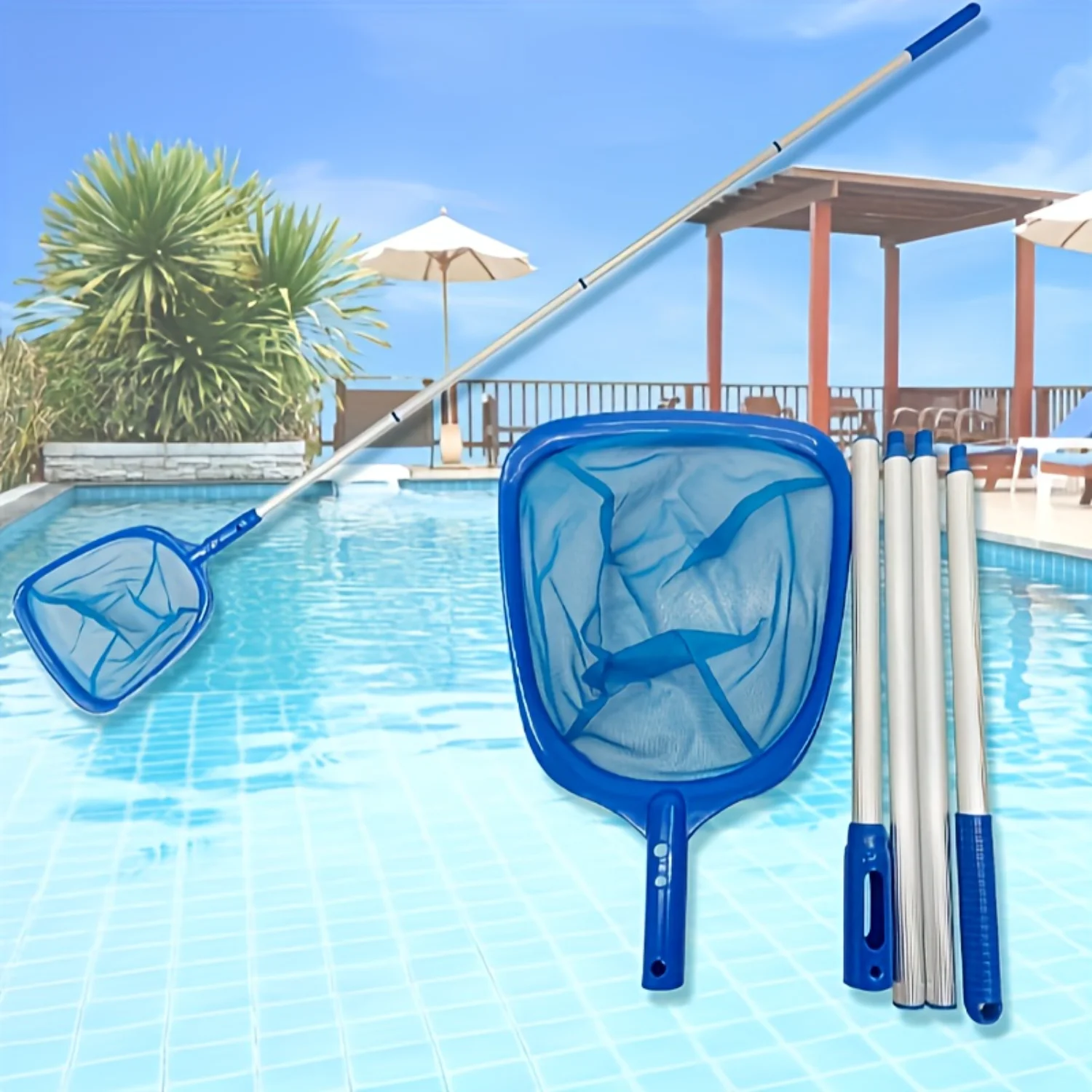 Premium Swimming Pool Leaf Skimmer Net with Aluminum Pole - Quick-Dry Mesh for Pools, Spas, Garden Ponds - Durable Residential U