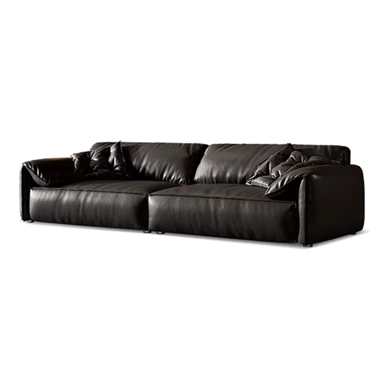 

Sofa set, modern minimalist design, black top-textured leather, suitable for luxury lounges