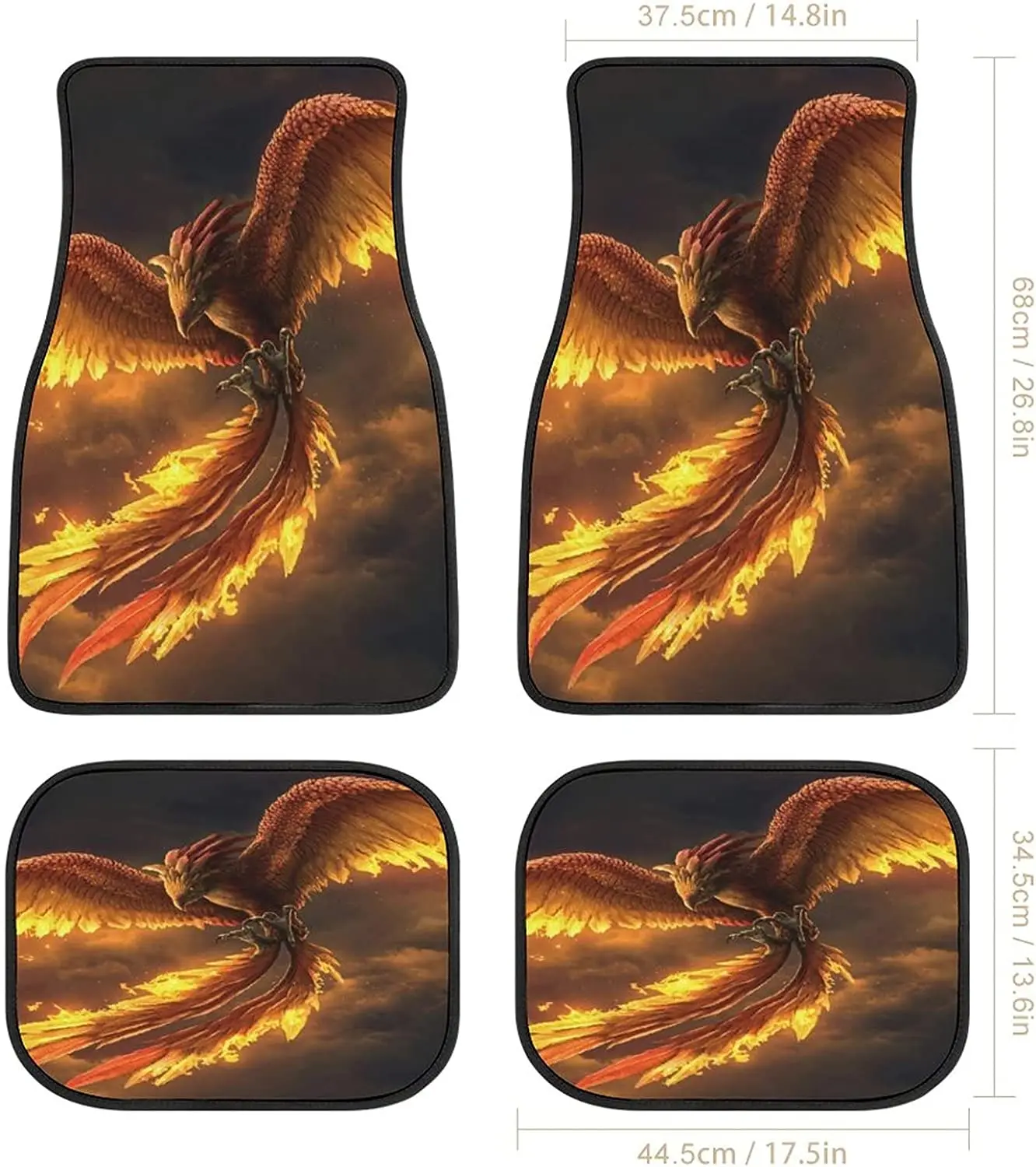 Animal Phoenix Art Aesthetics Car Mats Front&Rear 4-Piece Full Set Carpet Car SUV Truck Floor Mats with Non Slip Back