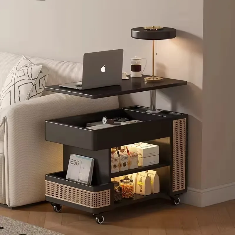 طاولة بجانب السرير لرفع الخشب الصلب، غرفة نوم صغيرة الحجم، غرفة المعيشة، أريكة منزلية، خزانة جانبية، عربة متحركة، طاولة بجانب السرير #2