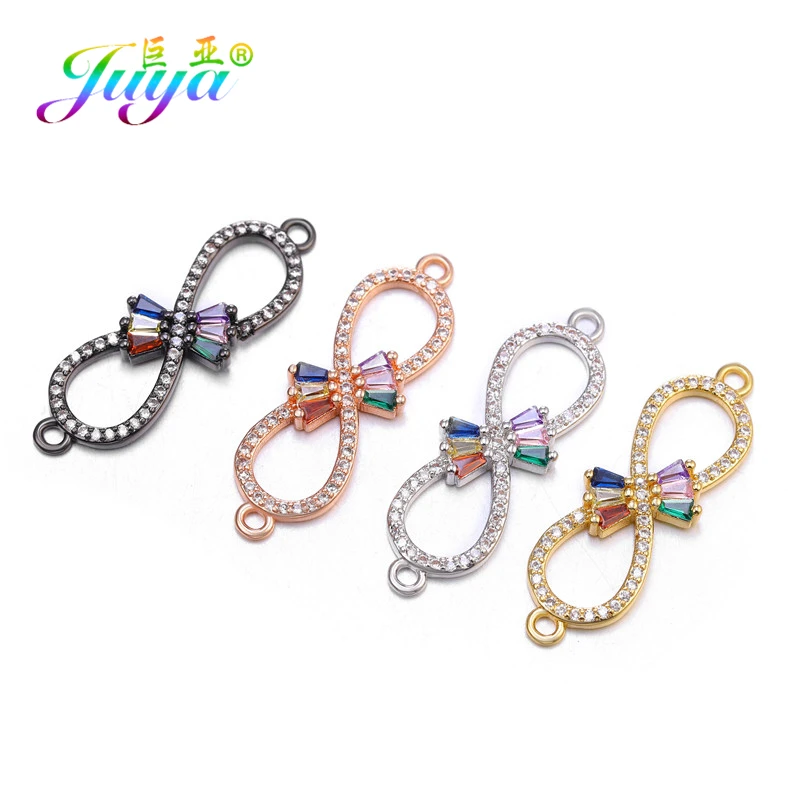 Juya Micro Pave циркон 18 К позолоченный крест бесконечность подвески разъемы аксессуары для DIY женские модные браслеты Изготовление