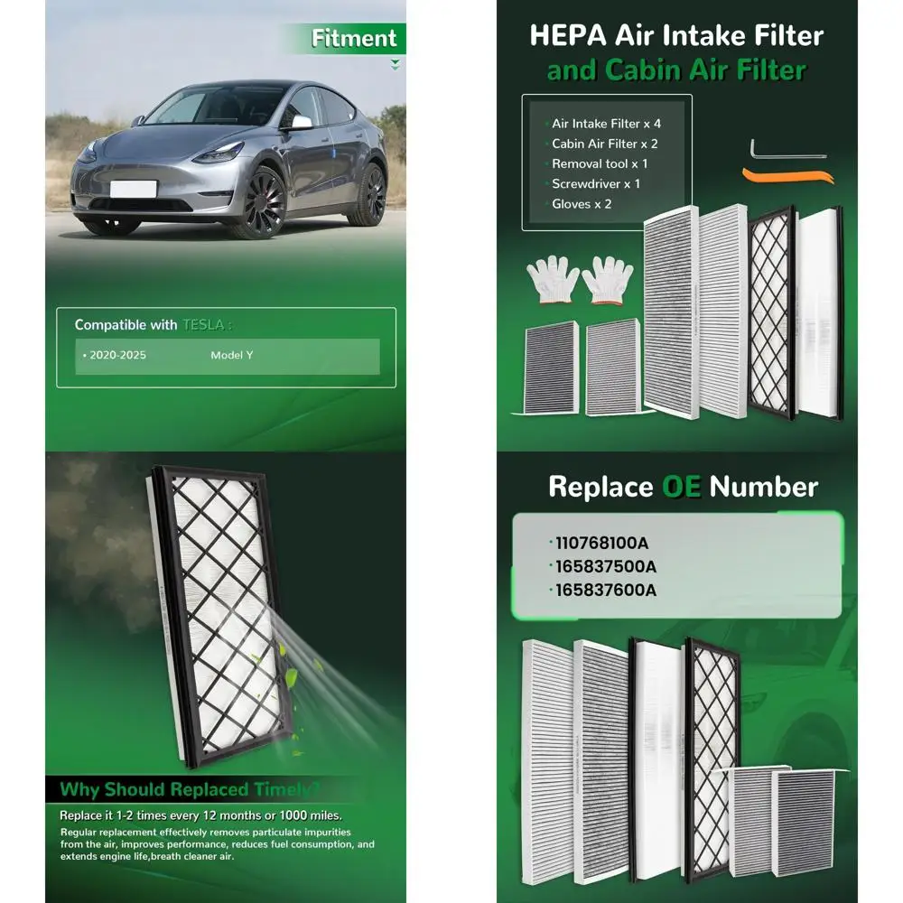 

HEPA Cabin Air Filter with Activated Carbon, 6-Pack, Replaces 165837500A, 165837600A for 2020-2026 Models