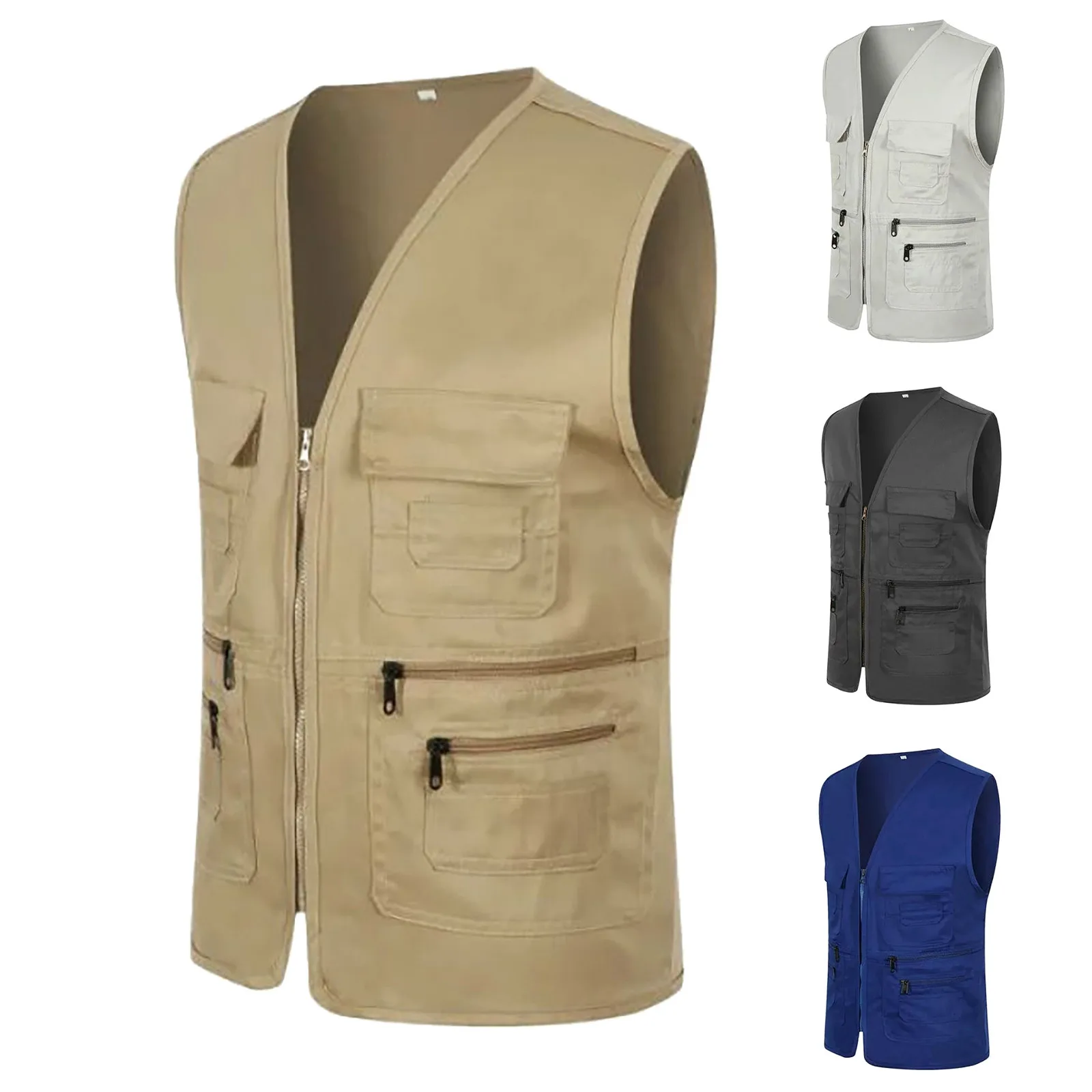 

Men's Casual Outdoor Work Fishing Travel Photo Cargo Vest Jacket Multi Pockets Vest Coat