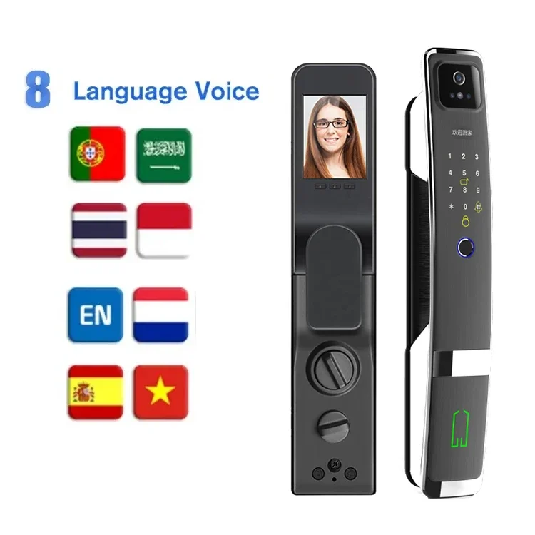 Face Recognition Fingerprint Keyless Gate Door Digital Smart Lock Wifi Camera Doorbell Passcode RF ID Intelligent Safe Lock Tuya