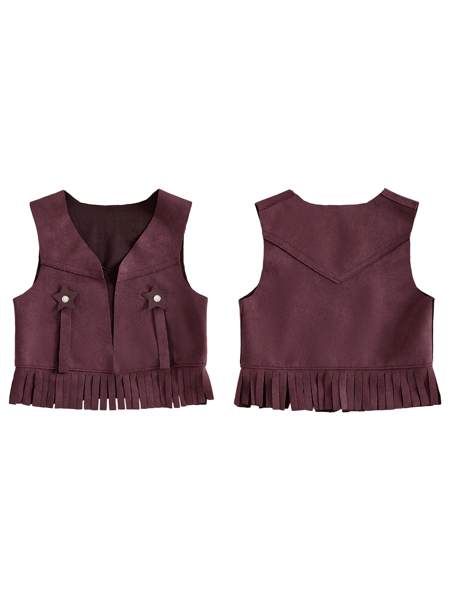 Open Front Sleeveless Tassel Vest Front-Sleeveless Boy Western Western Vest Tassel Hem Toddler Boy Western