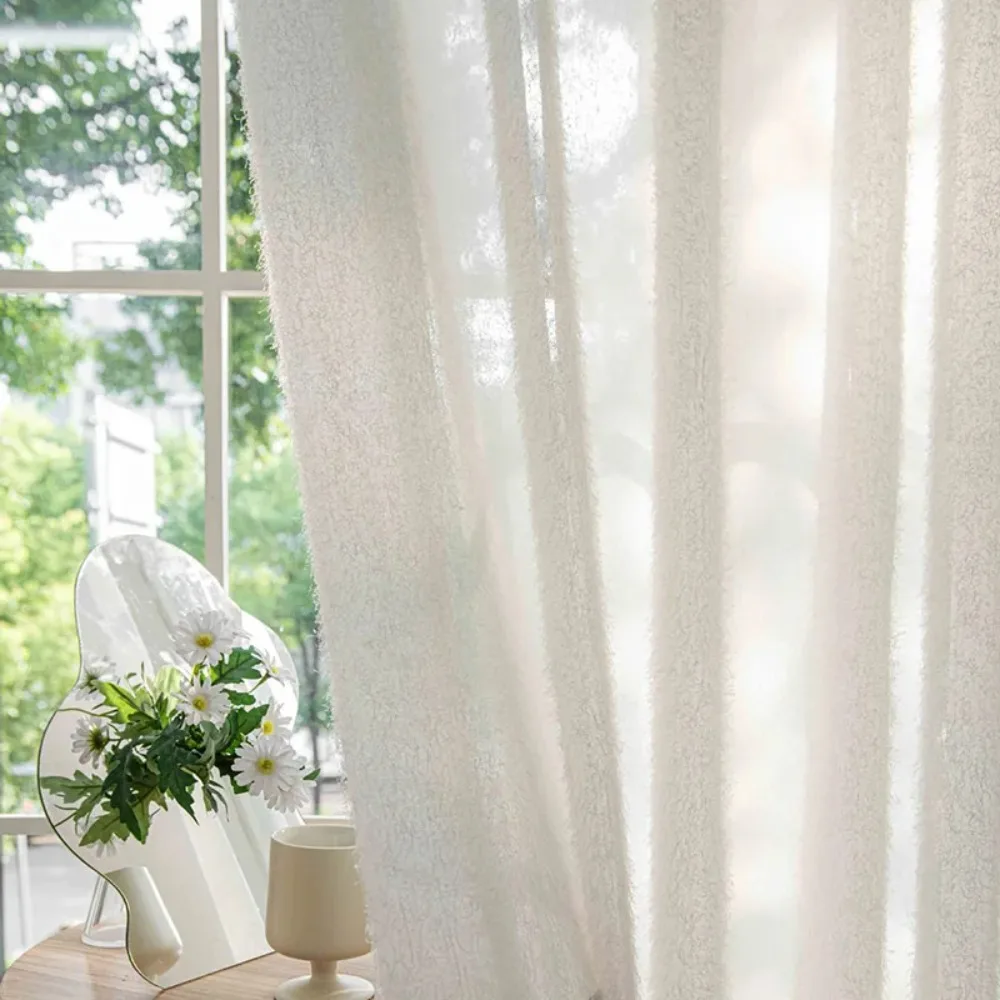 

Solid Hairy Style Sheer Curtains for Living Room and Bedroom,Warm Feeling Tulle Window Drapes Voiles Custom Made
