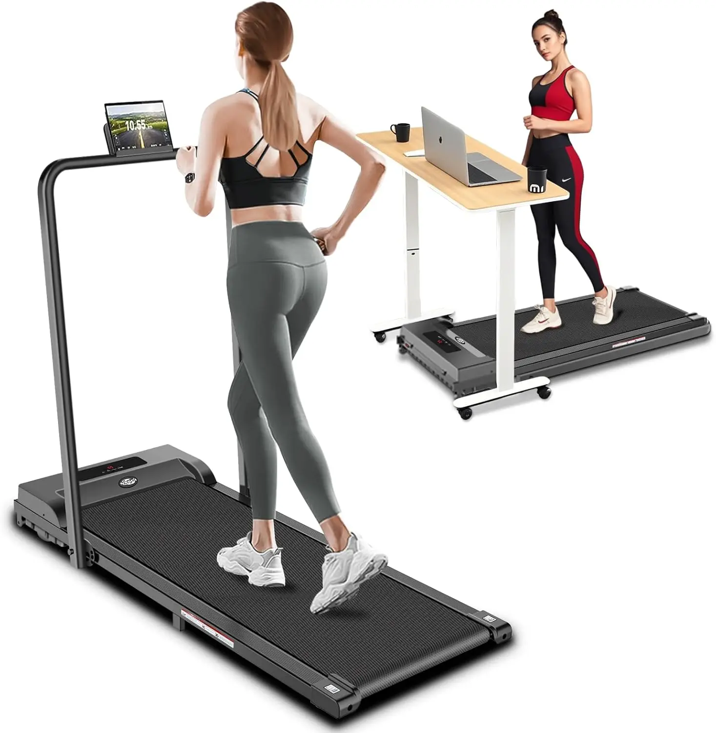 Pad with Handle Bar,Walking Pad Treadmill,2.5HP Portable Folding Treadmill with Handle for Walking and Running,3 in 1 Under Desk