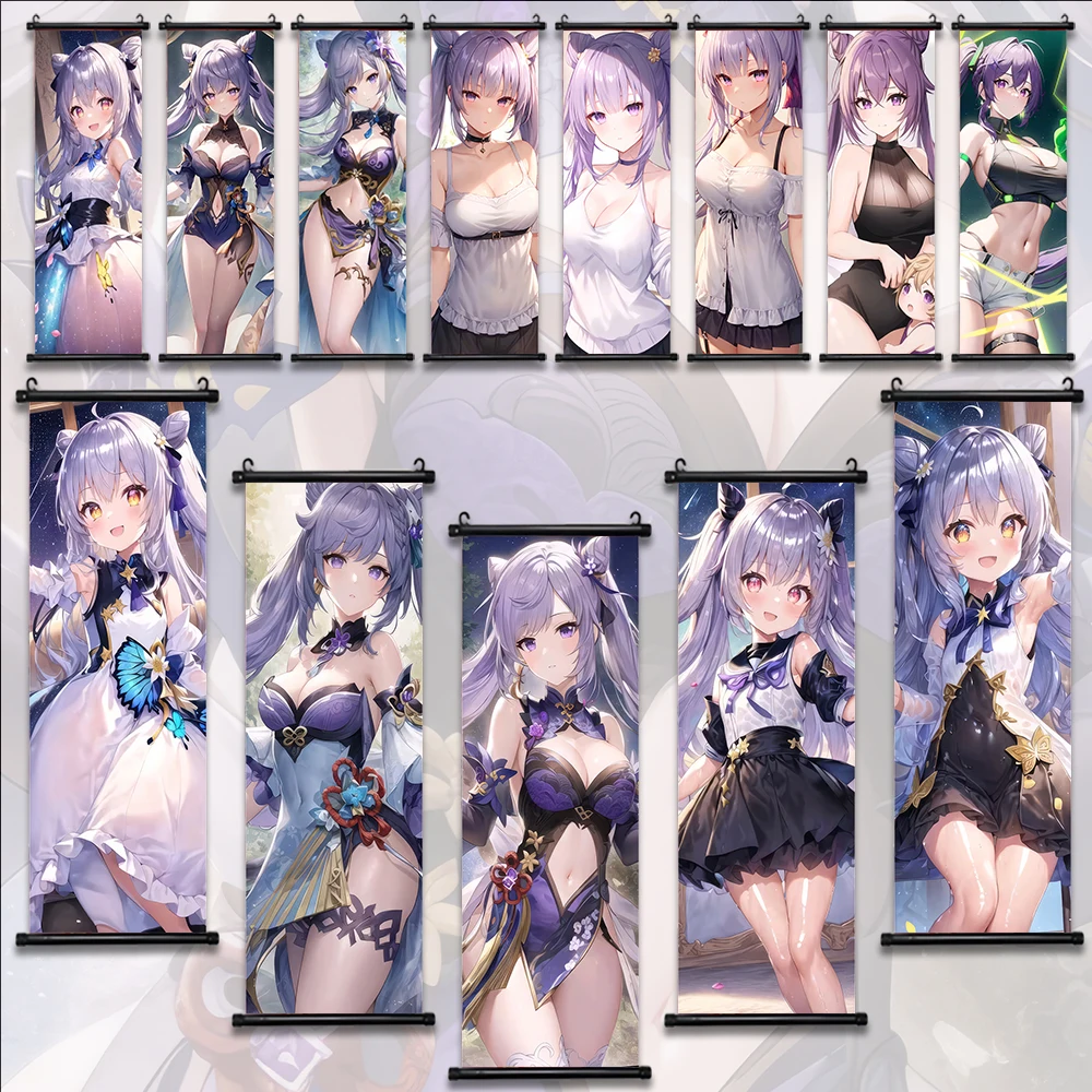 

Sexy Genshin Impact Keqing Figures Hanging Scroll Poster Canvas Painting Wall Artwork Print BedRoom Decoration Art Decor Gift