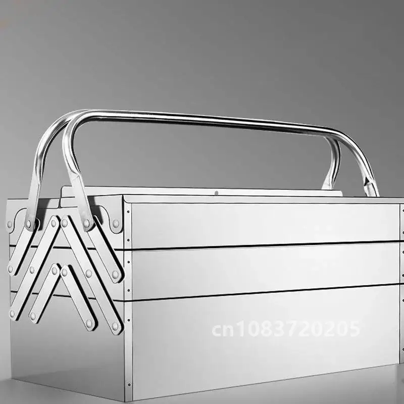 Upgrade Stainless Steel Tools Box Professional Complete Toolbox Metal Side-opening Double-handle Storage Folding Tool Storage