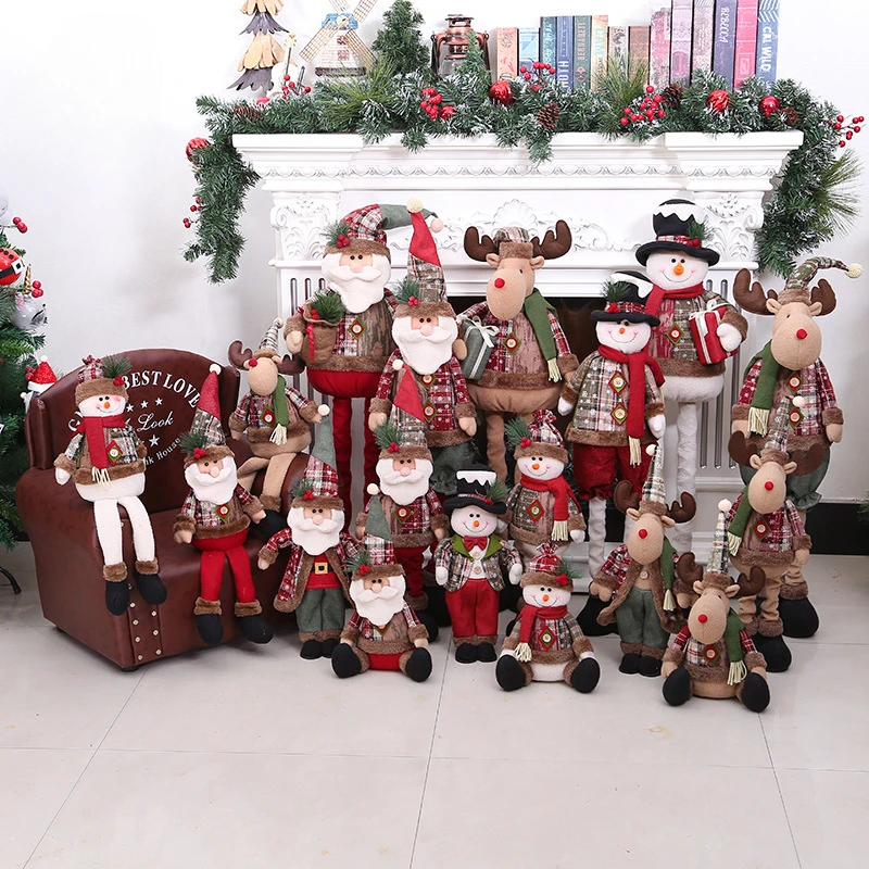 Christmas Santa Claus Reindeer Snowmen Cotton Decorative Ornaments Long Leg Farbric Figure With Hats Decorations Christmas Decor