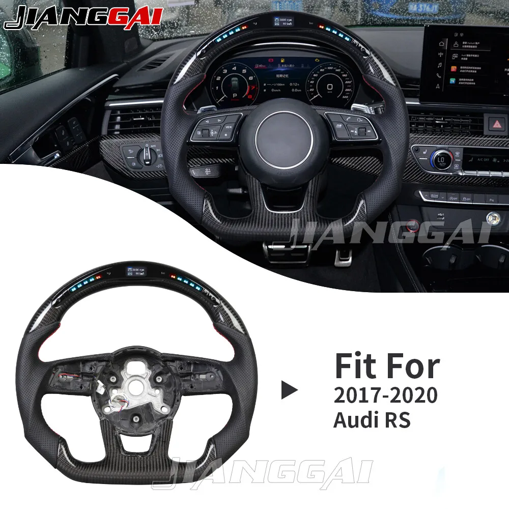

Real Carbon Fiber LED Sport Steering Wheel For Audi RS3 RS4 RS5 S3 S4 S5 A3 A4 A5 2017-2020 Perforated Leather Car Accessories