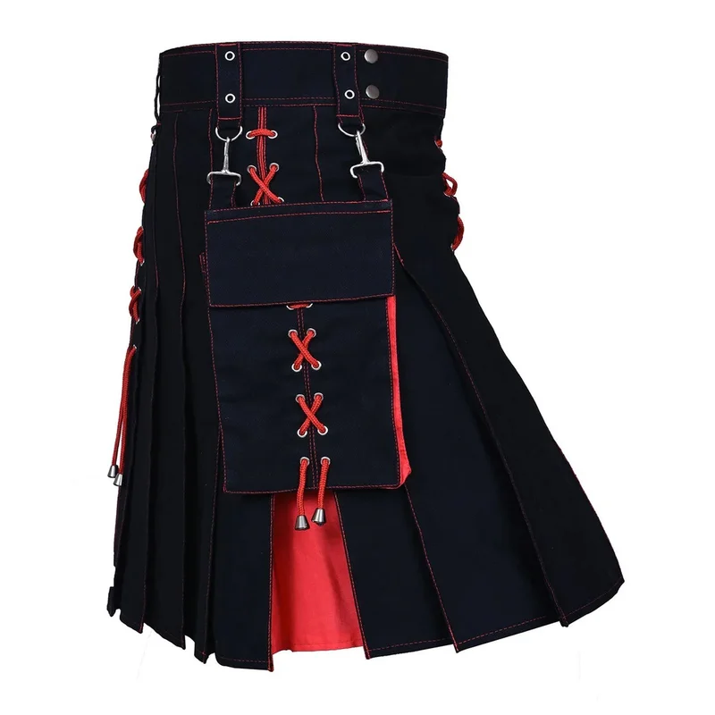 

Men's Fashion Scottish Traditional Shorts Skirts With Multi Pockets Pleated Highland Buckle Straps Costume Kilts Festive Skirt
