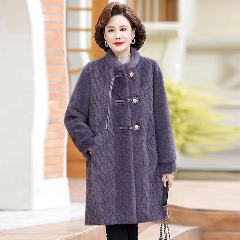 

Mama Autumn Winter Mink Velvet Coats Women's New Noble Mid-length Fur Outwear Long-sleeved Thick Warm Elegant Luxury Fur Jackets