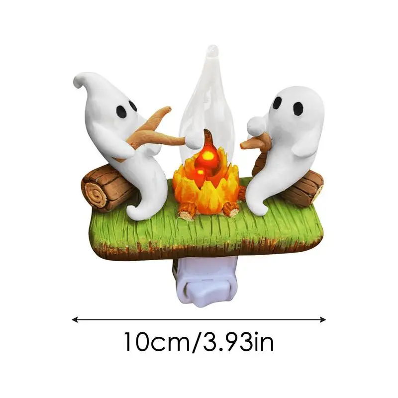 Halloween Ghost Campfire Nightlight Flickering Faux Bonfire Night Light Plug Wall Spooky Decor Electric Night Light Home