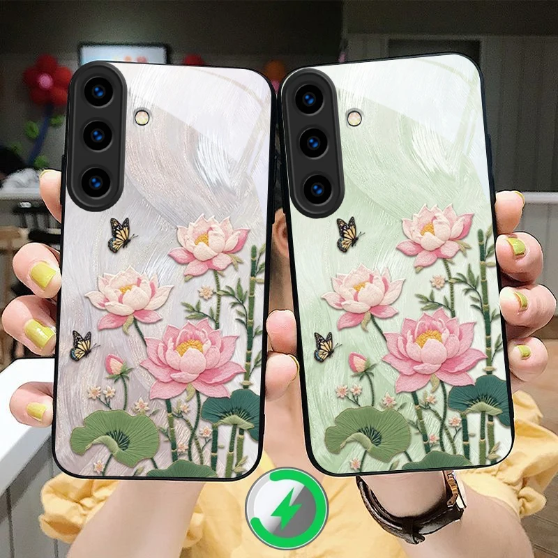 

Fresh blue lotus flowers suitable for Samsung Galaxy S26 20 FE S21 S22 23 Plus S24 Ultra 25 Edge S24Ultra black Glass Phone Case