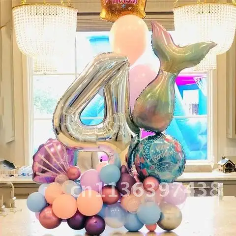 32'' Number Foil Globos Mermaid tail Balloons Set 1 2 3 4 5 6 7 8 9 years Old Party Balloons Girls Birthday Party Decorations