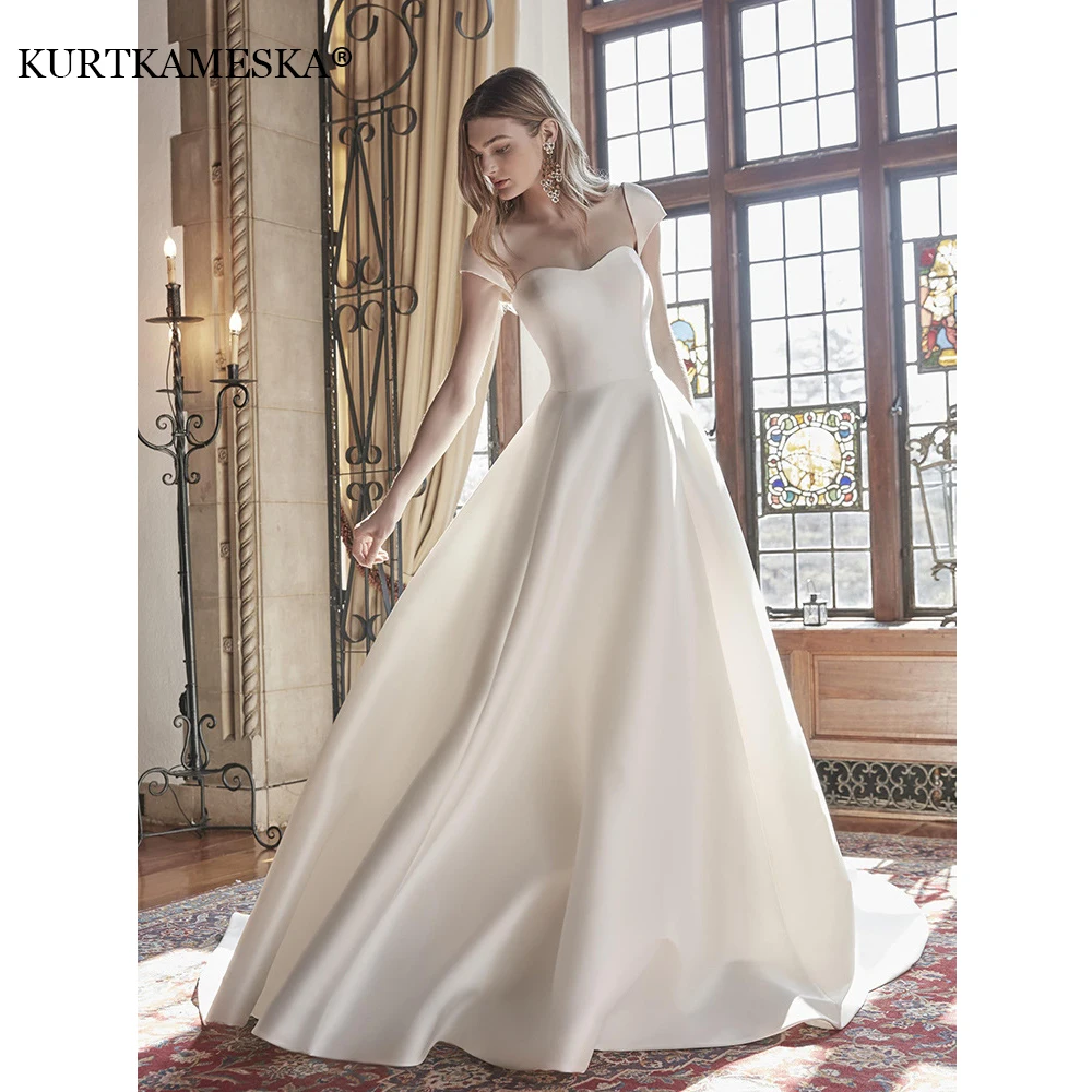 Luxury French White Satin Trailing Bride Wedding Dress Sexy Strapless Ball Gown Evening Prom Dresses Women Summer Party Dress