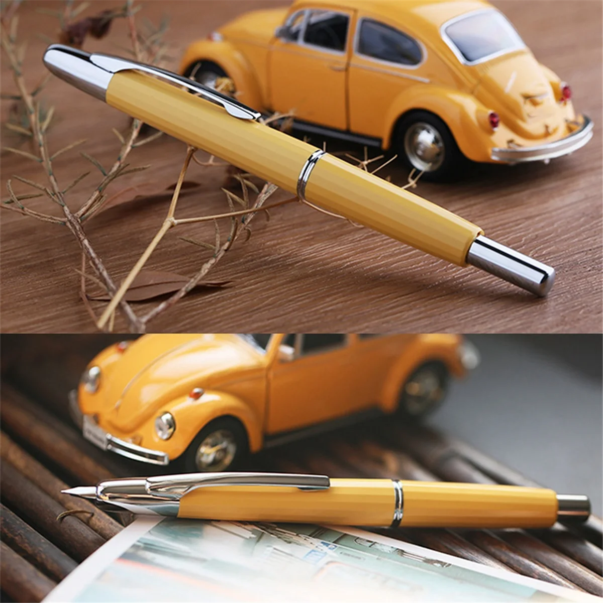 Pulpen tinta tekan Resin, ujung pena ekstra halus 0.4mm konverter pena tinta untuk menulis hadiah Hitam (Klip hitam)