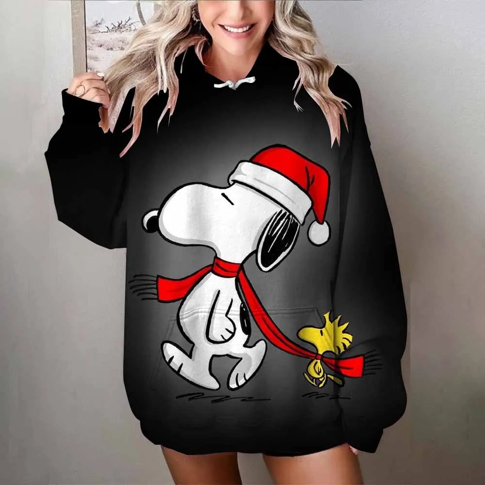 Felpe da donna Autunno Inverno Moda Semplice Natale Snoopy stampa Felpa con cappuccio a maniche lunghe Felpe casual