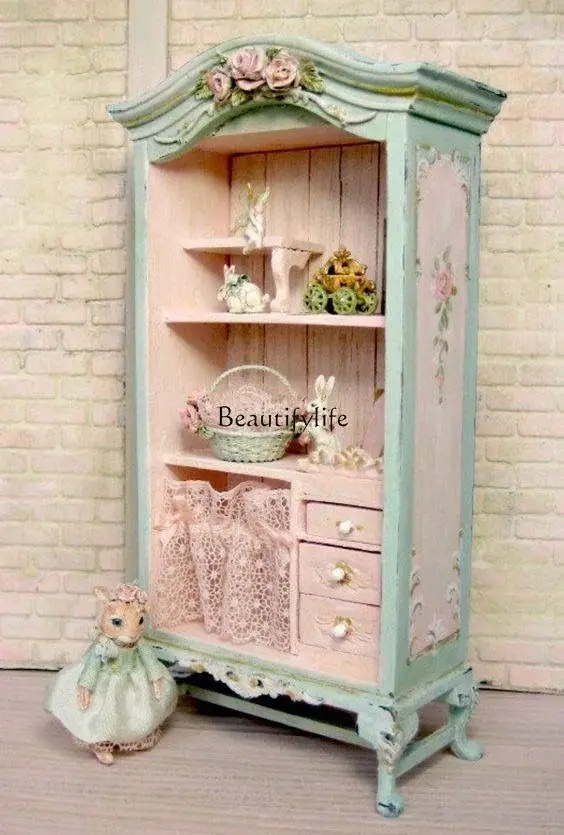 

French Retro Carved Solid Wood Wardrobe Bedroom Storage European Style Painted Bookcase Furniture