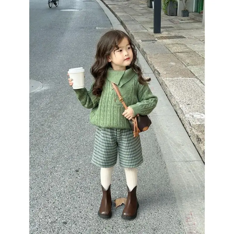 Kawaii فتاة النسخة الكورية رشاقته قطعتين موضة houndstooth سترة الكرتون طالب عادية نمط جديد ملابس الأطفال #3