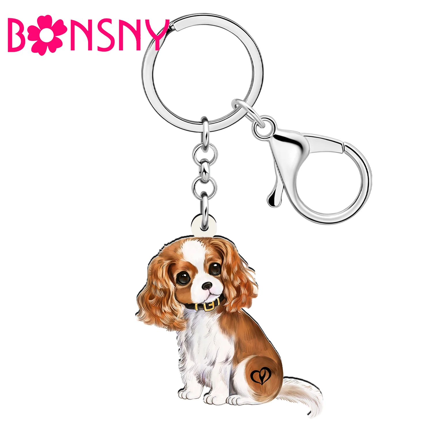 BONSNY Cavalier King Charies Spaniel Dog Puppy Keychain Key Chains Car Bag Purse Key Ring For Women Girls Kid Gifts