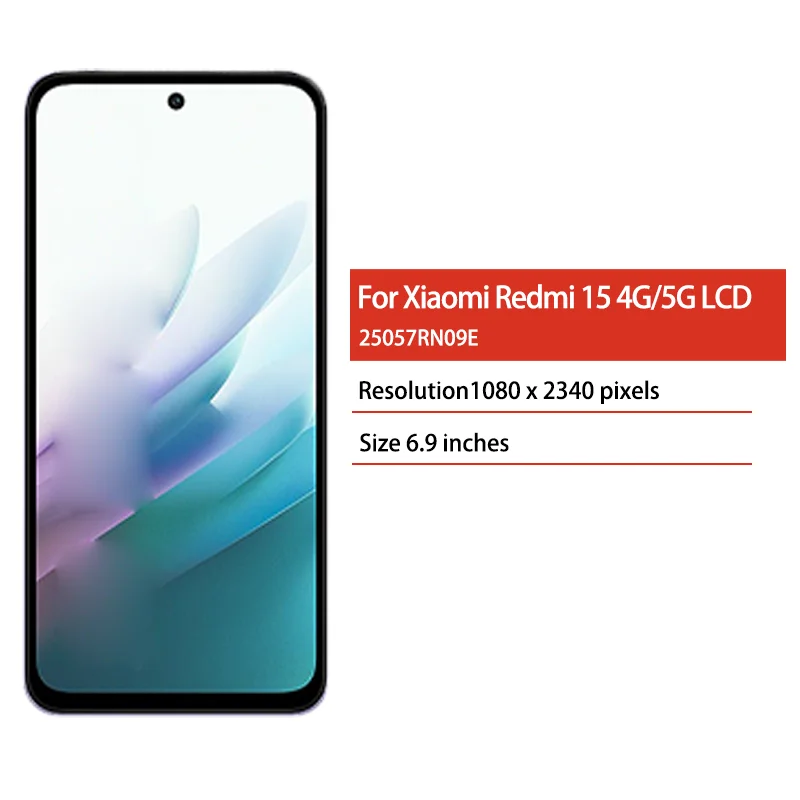 Ekran 6.9” do Xiaomi Redmi 15 4G, wyświetlacz LCD, panel dotykowy, digitizer do Redmi 15 5G 25057RN09E, wyświetlacz z ramką — zdjęcie produktu 2