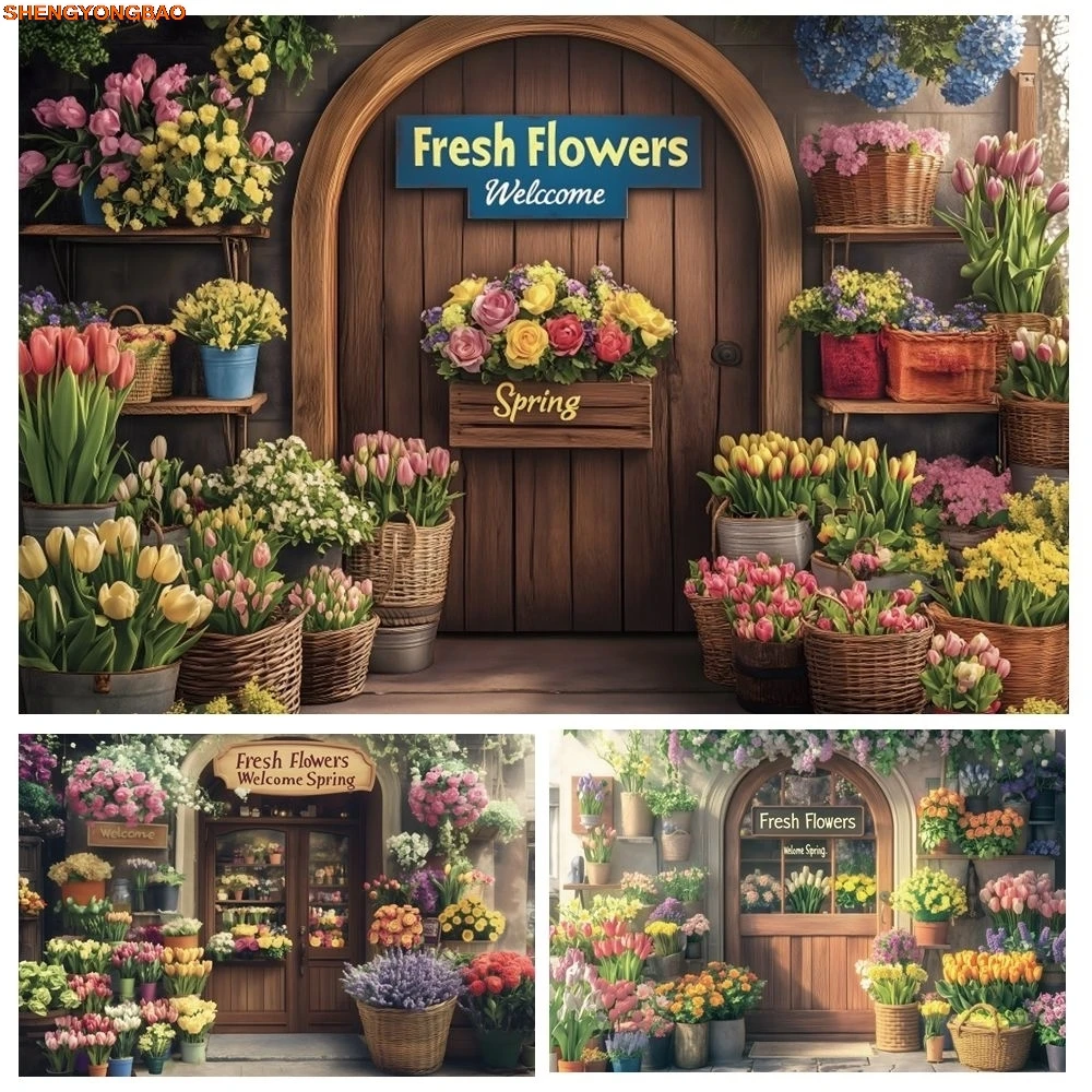 

Spring Flower Shop Backdrop Fresh Flowers Baby Shower Kids Birthday Party Wedding Portrait Photography Background Photo Studio