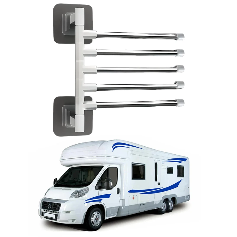 RV No-Drill Rotatable Towel Rack Bathroom Wall Mounted Swing Arm Towel Bar Holder Organizer Space Saving Bath Storage