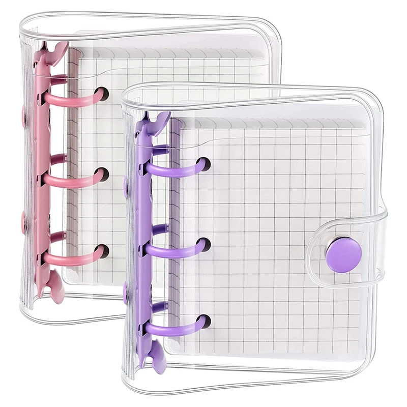 

2 Sets Mini Transparent 3 Ring Binder Covers With Inner Paper Mini Binder Pockets Clear Soft PVC Notebook