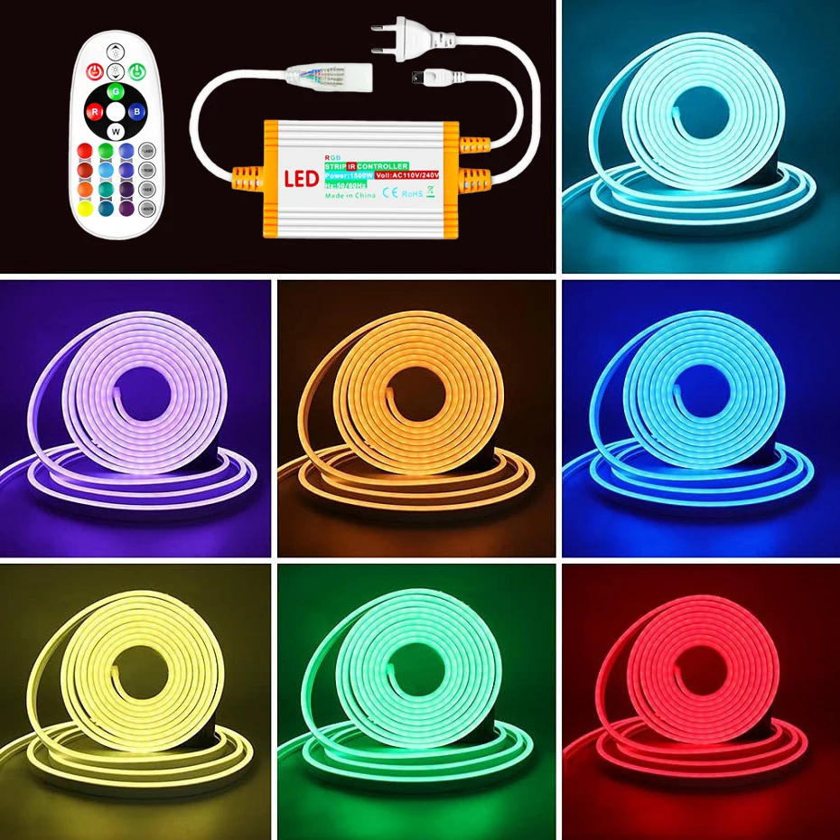 

Светодиодная лента RGB 1-100 м, 220 В, водонепроницаемая, с регулировкой яркости, диммируемая, с пультом ДУ, для наружного освещения и декора