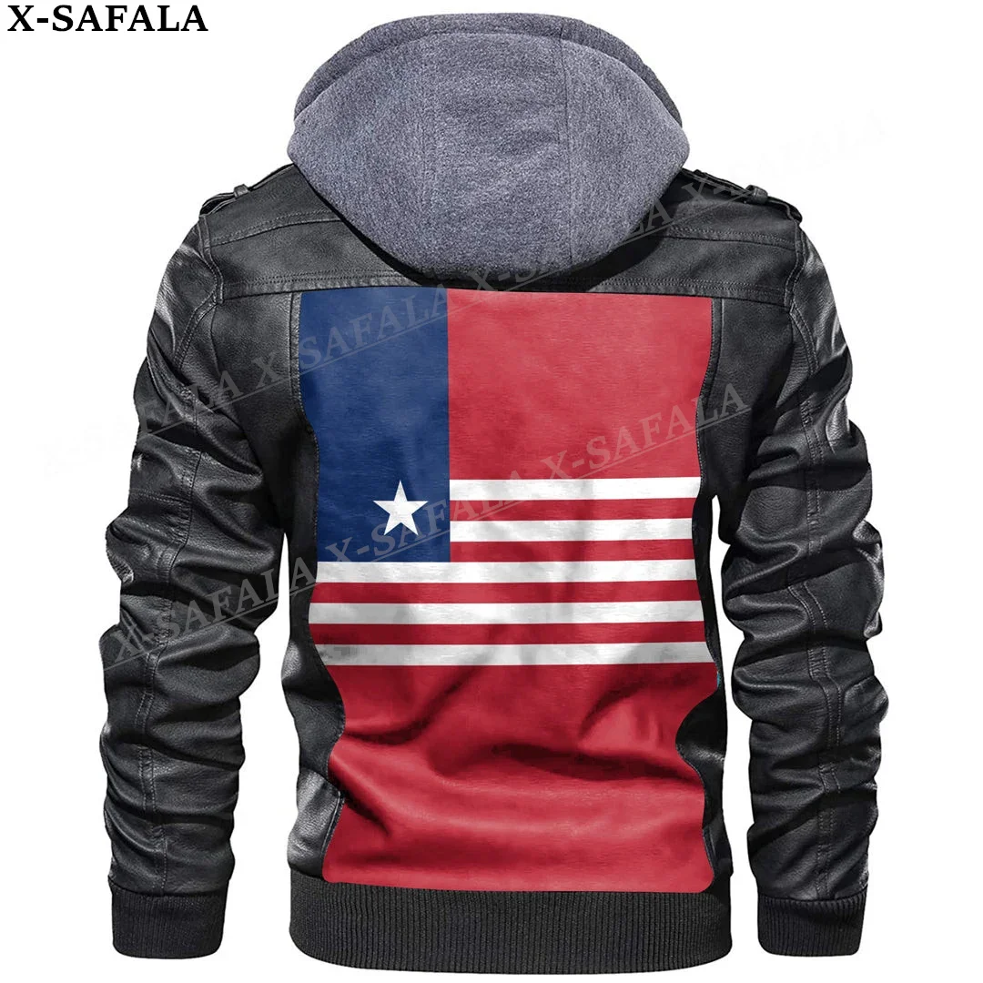 Liberia Country Flag Leather Jacket Men Winter Fleece Motorcycle Faux Leather Jacket Removable Fur Collar Windbreaker Coat-1