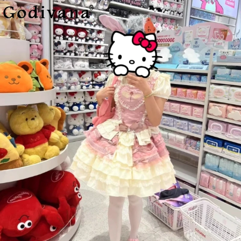 

Women's Pink Princess Skirt Set Lolita Cute Sweet Girl Bra Shirt Lolita Lace Skirt Suits Female Japanese Style Bow Outfits
