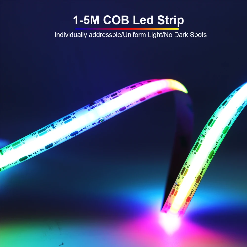 WS2812B COB LED Strip WS2812 High Density  Individually Addressable 240Leds/m Smart RGB Dream Color COB Led Light DC5V