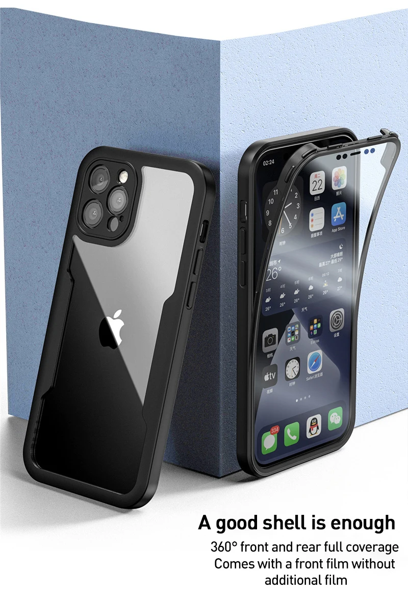 Luxuriöse 360°-Vollschutz-Hülle für iPhone 18 17 16 15 14 13 11 12 Pro Max XS 7 Plus, durchsichtige Vorder- und Rückseite, Silikon-Bumper, stoßfeste Abdeckung – Detail 8