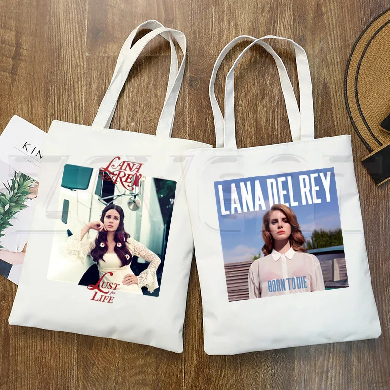 Lana Del Rey LOGO impreso gráfico Hipster estampado de dibujos animados bolsas de compras niñas moda Casual Pacakge bolso de mano