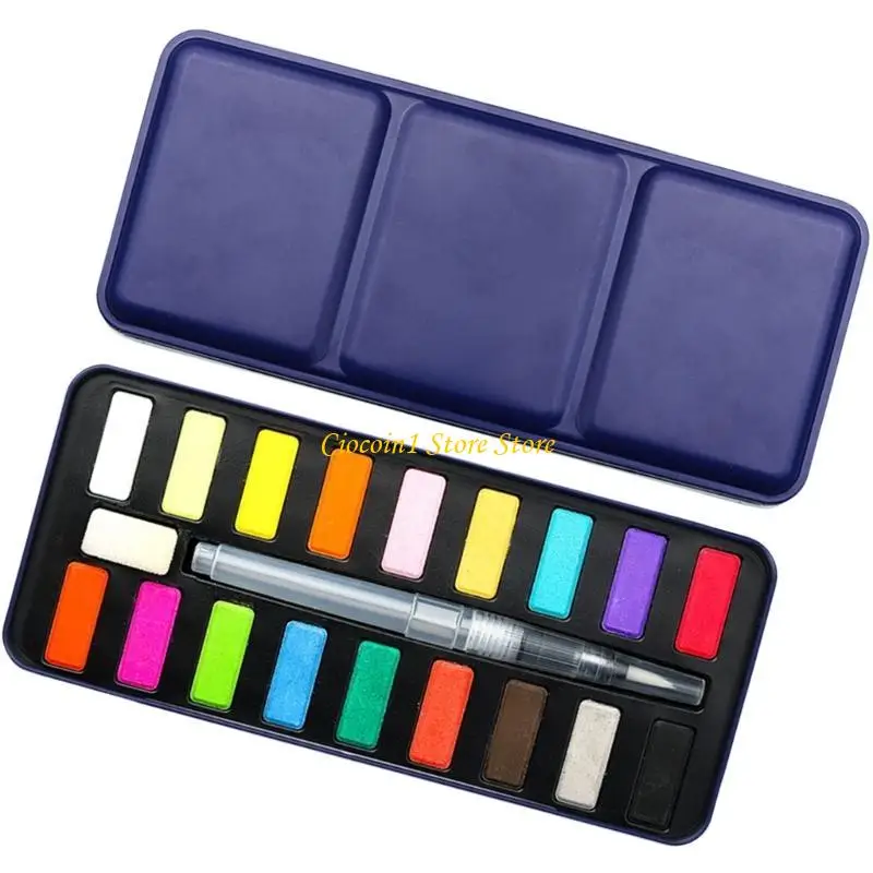 

Portable Solid Watercolor Paint Set with Water Brush Pen 12/18/24 Color Solid Watercolor Pigments for Beginner Painting