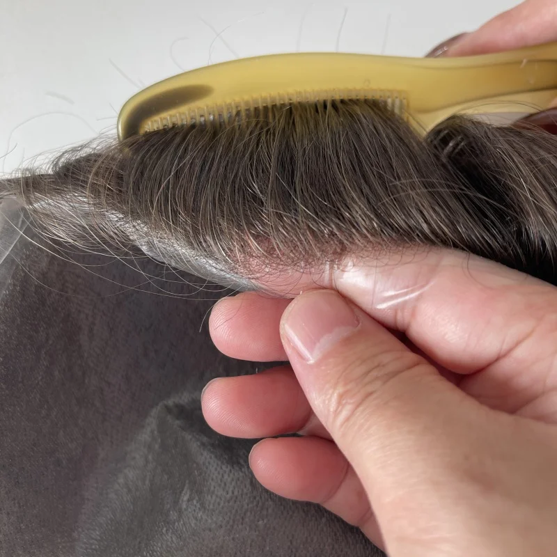 أنظمة الشعر البشري البرازيلي العذراء # 5 شعر مستعار بني فاتح 32 مم، حلقة 8 × 10 فولت 03 وحدة جلدية رفيعة للغاية للرجال البيض