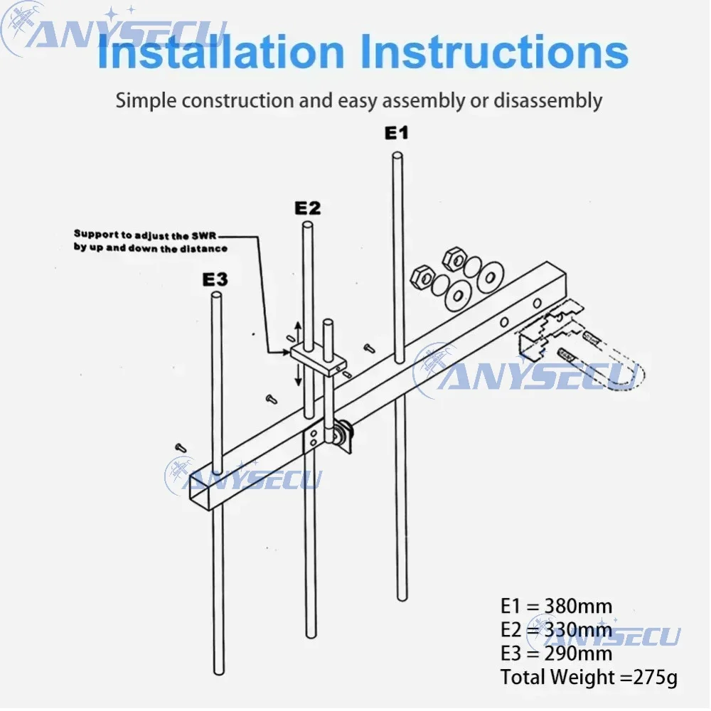 Foldable 3 Elements UHF Yagi Antenna 400-470MHz High Gain 7dBD Low VSWR 1.2 50W Directional Antenna for Ham Radio Walkie Talkies