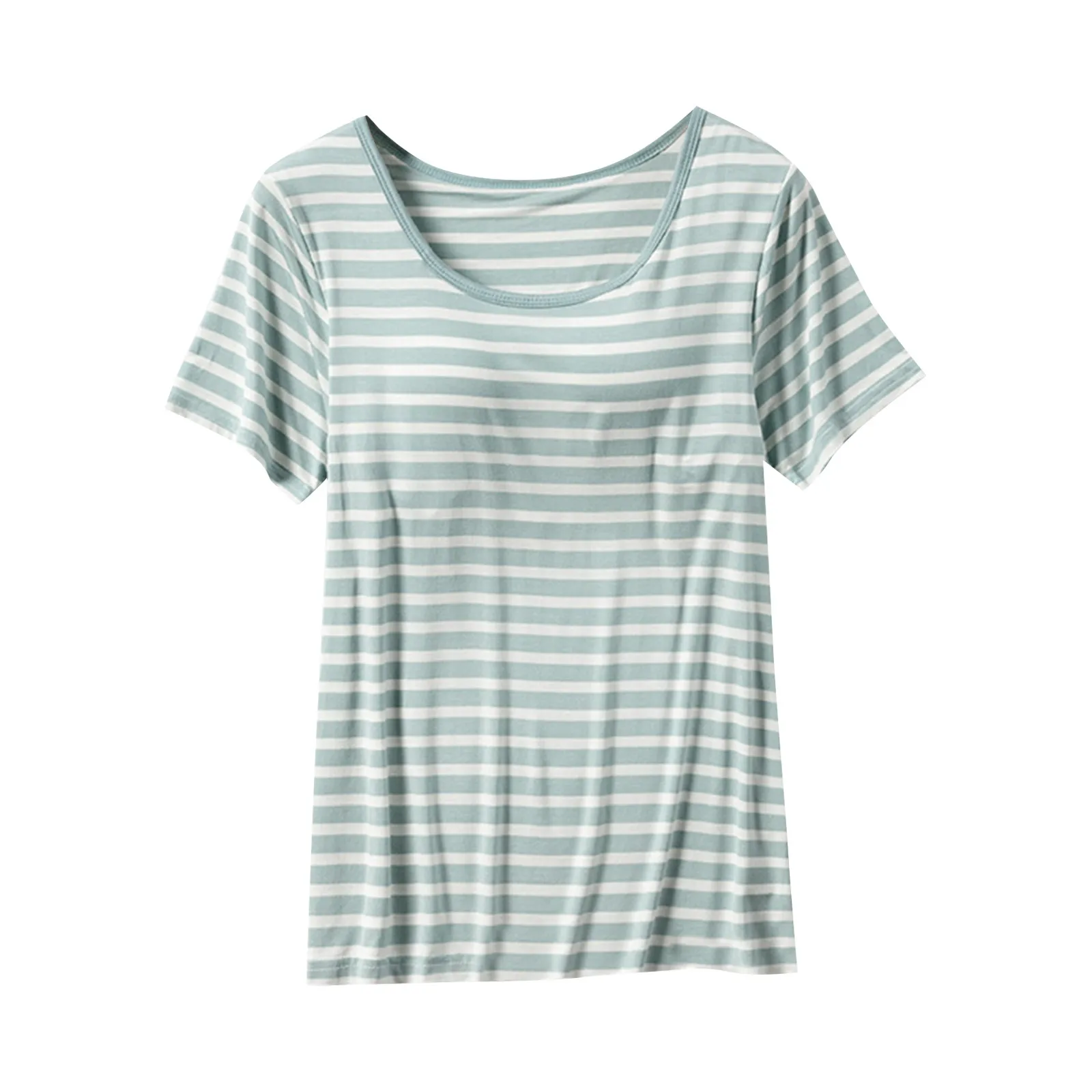 2025 Summer Striped Bralette Top for Women - Round Neck Built-in Chest Pad Cool Sleepwear Leisure Home Loungewear