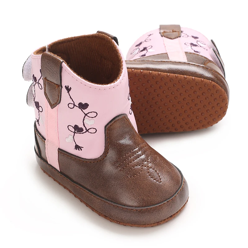 0-18M Retro Baby Boots PU Cute Printed Casual Baby Boots Embroidered Baby Boots Baby Walking Shoes