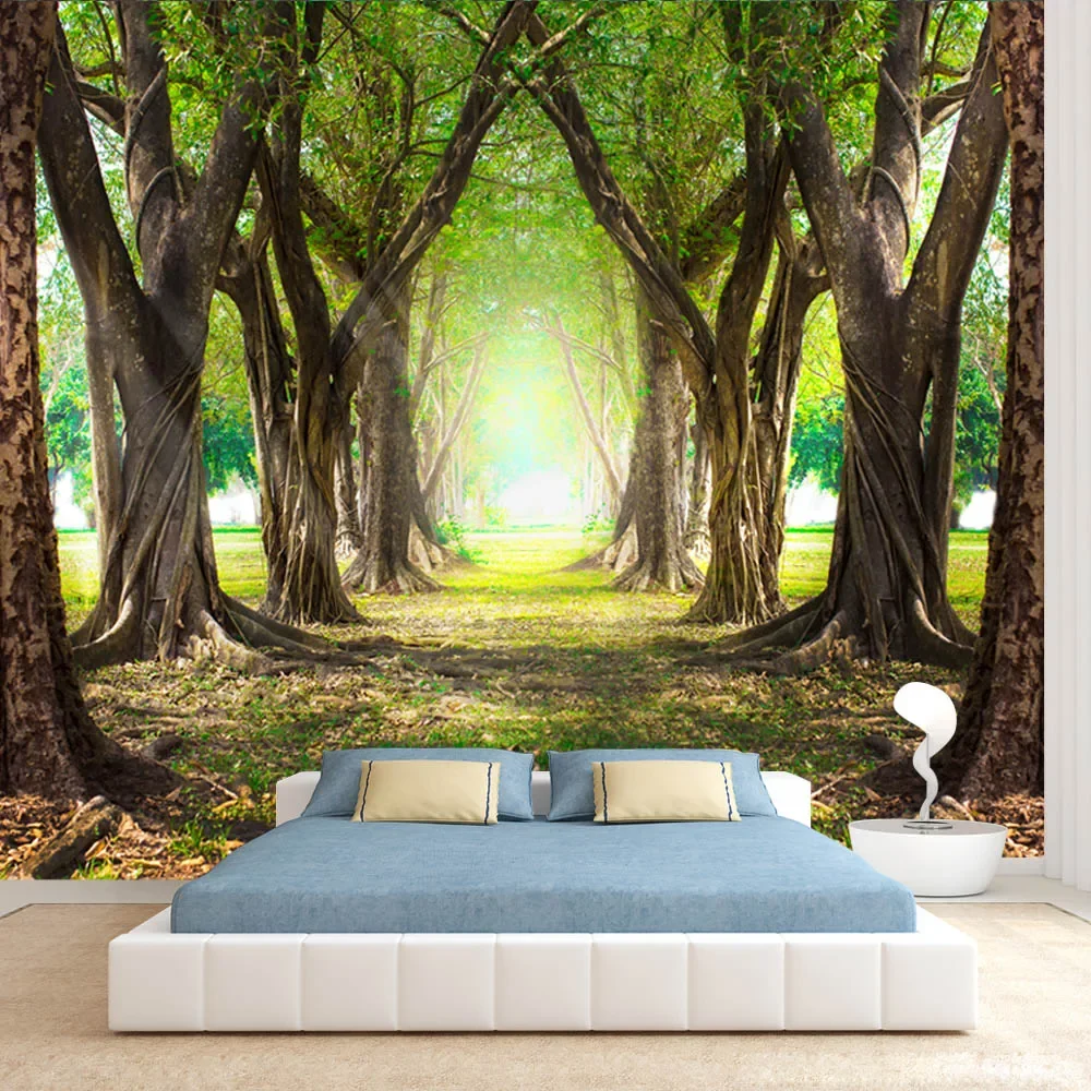 

Custom Peel and Stick Wallpaper Contact Paper Wall Papers Home Decor Forest Wallpapers for Living Room Landscape Trees TV Mural